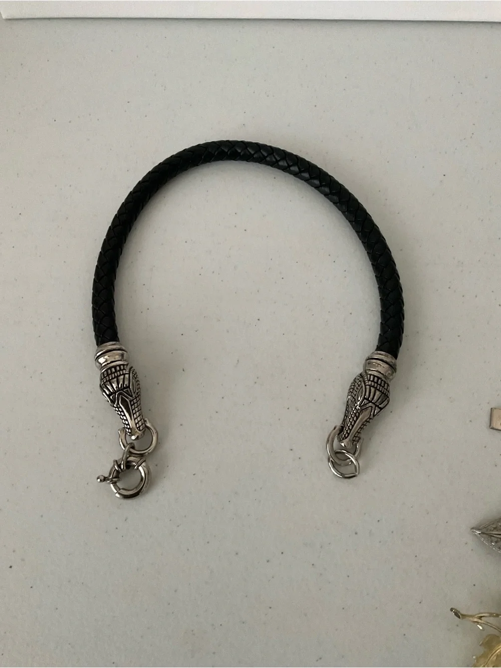Nathan Cabot Black Braided Leather Choker with Silver Snake Head Clasps